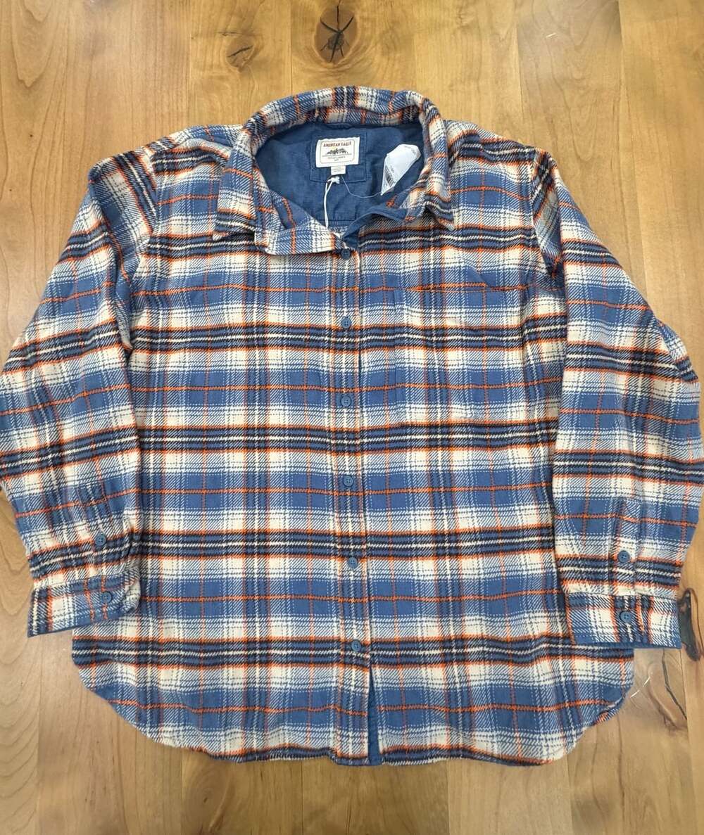 American Eagle Oversized Plaid Flannel Shirt Size L NWT